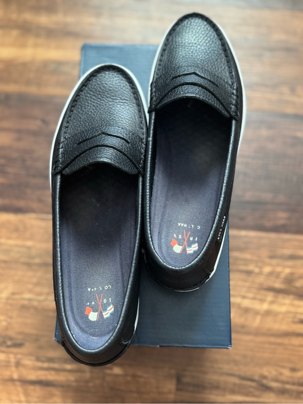 Cole Haan Black Pebbled Leather Slip-On Loafers with White Sole - Picture 3 of 5